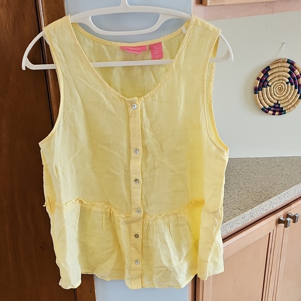 Isaac Mizrahi Yellow Linen Summer Blouse